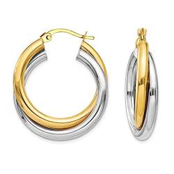 LeCalla Sterling Silber Creolen Schmuck 14K Gold plattiert zwei-Ton Verflechtung Runde Form Klick-Top Chunky Creolen Ohrring für Frauen - 28mm von LeCalla