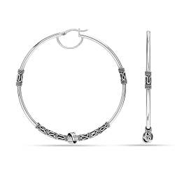 LeCalla Sterling Silber Lieben Knoten Creolen Antike oxidiert großen Schmuck | Runde Klick-Top balinesischen Ohrring Creolen für Frauen - 60mm von LeCalla