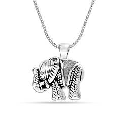 LeCalla Sterling Silber Schmuck Antik Schön geschnitzt Elefant Charme Anhänger mit Kette für Frauen von LeCalla