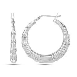 LeCalla Sterling Silber Schmuck Bambus Muster leichtes Gewicht Reifen Ohrringe für Frauen 31MM von LeCalla