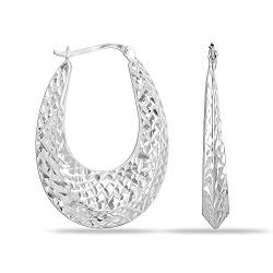 LeCalla Sterling Silber Schmuck Diamant-Cut Leichtgewicht Oval Creolen für Frauen von LeCalla