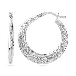 LeCalla Sterling Silberschmuck Hochglanzpolierter Creolen-Ohrring mit Diamantschliff für Damen von LeCalla