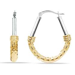 LeCalla Sterling Silver Jewelry Italienische KLEINE zweifarbige ovale Creolen mit Klickverschluss und Diamantschliff für Damen von LeCalla