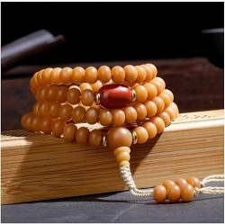 Buddhistisches Gebetsperlen-Armband, Perlenarmband, Gebetsperlen, natürliche gelbe verwitterte Bodhi-Wurzelperlen-Armbänder, 108 mehrschichtige Buddha-Perlenarmbänder, Rosenkranz-Halsketten für Männ von LeGDOr