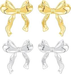 Bow Stud Earrings | Versatile Stud Earrings with Ribbon Shape | Charming Shining Earrings Plated with 14K Gold for Dating, Gathering, Home, Working, Traveling von LeKing