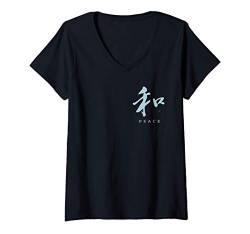 Damen Harmonie Frieden Japanisch Schriftzeichen Kanji Kalligrafie T-Shirt mit V-Ausschnitt von LePlusChic
