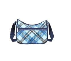 LeSportsac Bold Plaid Classic Hobo Crossbody Bag + Kosmetiktasche, Stil 7520/Farbe E777, Großformat Modern Interpretive Plaid Vereint Himmelblau, Lapisblau, Schwarz, Lavendel & Orange, Einzigartiges von LeSportsac