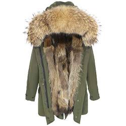 Damen Luxury PARKA XXL Kragen aus 100% ECHTPELZ ECHTFELL Jacke Mantel Fuchspelz Innenfutter (L, Khaki) von Lea Marie