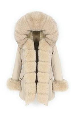 Lea Marie Bubble PARKA XXL Kragen aus 100% ECHTPELZ ECHTFELL Jacke Mantel Pelztresse (Beige, M) von Lea Marie