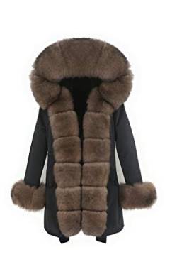 Lea Marie Bubble PARKA XXL Kragen aus 100% ECHTPELZ ECHTFELL Jacke Mantel Pelztresse (Schwarz/Braun, M) von Lea Marie