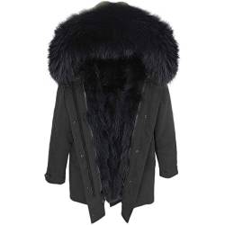 Lea Marie Damen Luxury PARKA XXL Kragen aus 100% ECHTPELZ ECHTFELL Jacke Mantel Fuchspelz Innenfutter (4XL, Schwarz/Schwarz) von Lea Marie