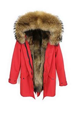 Lea Marie Damen Luxury PARKA XXL Kragen aus 100% ECHTPELZ ECHTFELL Jacke Mantel Fuchspelz Innenfutter (L, ROT) von Lea Marie