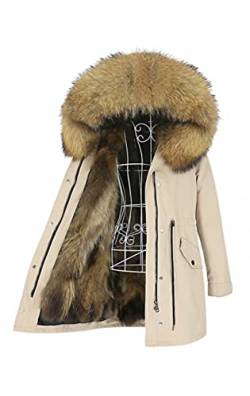 Lea Marie Damen Luxury PARKA XXL Kragen aus 100% ECHTPELZ ECHTFELL Jacke Mantel Fuchspelz Innenfutter (S, Beige) von Lea Marie