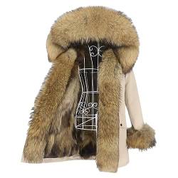 Lea Marie Damen Luxury PREMIUM PARKA XXL Kragen aus 100% ECHTPELZ ECHTFELL Jacke Mantel Fuchspelz Innenfutter (Beige, S) von Lea Marie