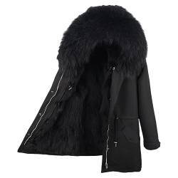 Lea Marie Herren Luxury PARKA XXL Kragen aus 100% ECHTPELZ ECHTFELL Jacke Männer Mantel Fuchspelz Innenfutter (Schwarz, 52) von Lea Marie