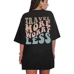 LeaLac Damen Oversized T-Shirt Sommer Kurzarm Vintage Grafikdruck Shirt Lose Rundhals Oberteile Pullover Sweatshirt für Teenager Mädchen Tunika Tops Lang LDE18-85-Schwarz-L von LeaLac