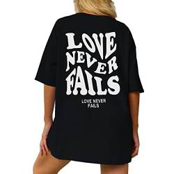 LeaLac Damen T-Shirt Sommer Los Angeles Kurzarm Grafikdruck Shirt Tunika Oversized Mode Lose Rundhals Buchstaben Frauen Vintage Bluse Oberteile Lang Tops für Teenager Mädchen LDE18-81-Schwarz-S von LeaLac