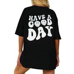 LeaLac Damen T-Shirt Sommer Los Angeles Kurzarm Grafikdruck Shirt Tunika Oversized Mode Lose Rundhals Buchstaben Frauen Vintage Bluse Oberteile Lang Tops für Teenager Mädchen LDE18-83-Schwarz-S von LeaLac