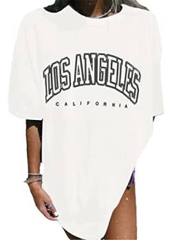 LeaLac Shirts Damen Streetwear Damen Oberteile Pinterest Clothes Sommer Oberteile Damen Summer Schwarze Top Oversize Los Angeles Pullover T Shirt Damen LDE18-426-Weiß-M von LeaLac