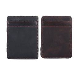 2Pcs Vintage Männer PU Leder Magie Brieftasche Slim Wallet Karte Tasche, Minimalistische Kleine Geldbörse Kreditkarte Halter Leder Brieftasche von Leadigol