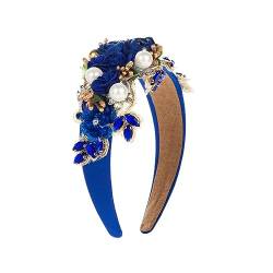 Blume Kunstperlen Stirnband Damen Retro Luxuriös mit Glänzenden Strass Dekor Vintage Stil Haarschmuck für Abschlussball Blau von Leadrop