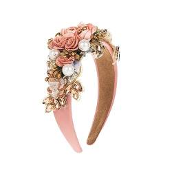 Blume Kunstperlen Stirnband Damen Retro Luxuriös mit Glänzenden Strass Dekor Vintage Stil Haarschmuck für Abschlussball Rosa von Leadrop