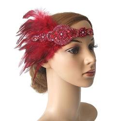 Damen-Stirnband, Haarschmuck, helle Farbe, gute Elastizität, Fransen-Stirnband, kompatibel mit Performance, Weinrot von Leadrop
