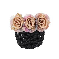 Dutt Snood Haarnetz Dünne Blume Dekor Elastisch Anti-Rutsch Perfektes Accessoire für Frauen Krankenschwestern Stewardessen Geschenk Mama Styling Champagner von Leadrop