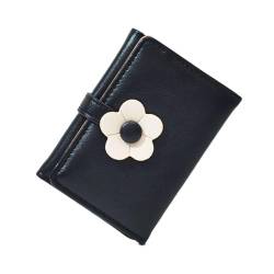 Frauen Tri-fold Geldbörse Mini mit Blume Knopf Luxus Kunstleder Multi-Slots Kartenhalter Kurz Schlank Geldbörse Geld Fall Tasche Mädchen, Schwarz , Einheitsgröße von Leadrop