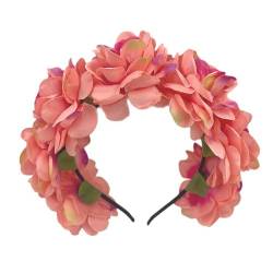 Haarband mit Blumendesign, Kunstblumen, Kunstblumen-Haarband, Retro-Stil, Kunstblumen-Dekor, Krone, Stirnband für Damen, Dunkelorange von Leadrop