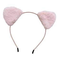 Katzenohren-Stirnband für alle Kopfformen, elastisches Haarband für Damen, weich, flauschig, Plüsch, Cartoon-Kitty-Dekor, schmale Krempe, rutschfest, Regu Pink von Leadrop