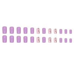 Nail Art Tip 24pcs Gel Fake Nails Flat Head Press-on Falsche für DIY Maniküre Dekoration Volle Abdeckung Französisch Verlängerung Tipps Anfänger Professionelle Lila von Leadrop