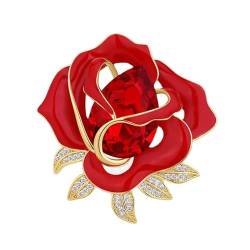 Elegante rote Rosen-Brosche in Blumenform, glänzende Strasssteine, eingelegte Anstecknadel, Abendkleid, Kleid, Abzeichen, Mantel, Partyzubehör, Wie beschrieben, Kein Edelstein von Leadthin