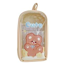 Leadthin Federmäppchen große Kapazität Transparent Cartoon Muster Wasserdicht Große Öffnung Reißverschluss Design Kawaii Niedlich Student Stift Aufbewahrungstasche, beige, Schulranzen-Set von Leadthin