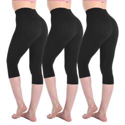 Leafigure 3er Pack Leggings Damen High Waist - 3/4 Leggins Blickdicht Schwarze für Sport Gym Yoga S-M von Leafigure