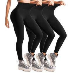 Leafigure 3er Pack Leggings Damen High Waist Leggings Schwarz Blickdicht für Sport Yoga Gym von Leafigure