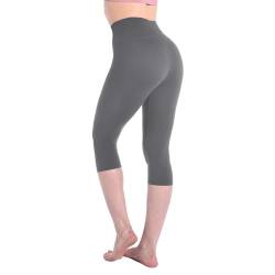 Leafigure Leggings Damen High Waist - 3/4 Leggins Blickdicht Grau für Sport Gym Yoga S-M von Leafigure