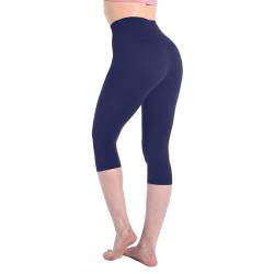 Leafigure Leggings Damen High Waist - 3/4 Leggins Blickdicht Marineblau für Sport Gym Yoga L-XL von Leafigure