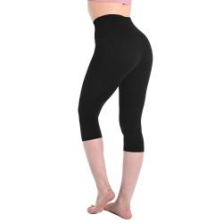 Leafigure Leggings Damen High Waist - 3/4 Leggins Blickdicht Schwarze für Sport Gym Yoga L-XL von Leafigure