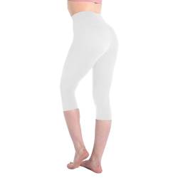 Leafigure Leggings Damen High Waist - 3/4 Leggins Blickdicht Weiß für Sport Gym Yoga L-XL von Leafigure