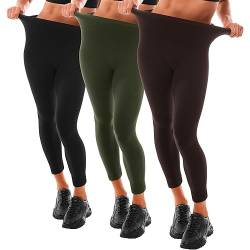 Leafigure Leggings Damen High Waist - 3 Packs Leggins Blickdicht für Sport Gym Yoga Schwarze/Braun/Armeegrün XXL von Leafigure