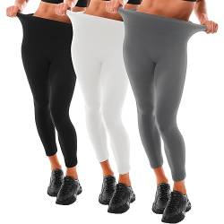 Leafigure Leggings Damen High Waist - 3 Packs Leggins Blickdicht für Sport Gym Yoga Schwarze/Weiß/Grau L-XL von Leafigure