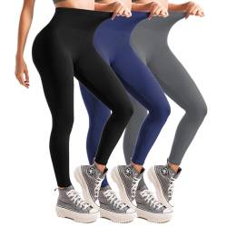 Leafigure Leggings Damen High Waist Leggins für Sport Gym Yoga 3 Packs 3Colors-XXL von Leafigure