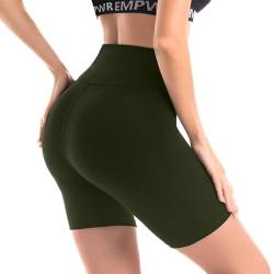 Leafigure Leggings Radlerhose Damen， High Waisted Blickdichte Kurze Leggings Damen für Sport Yoga Gym Armeegrün XXL von Leafigure