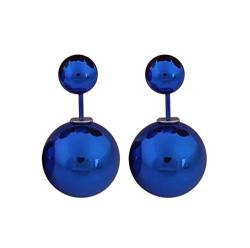 LeahMaria Doppel Perlen Ohrstecker Front Back Kugel Metallfarbe (Blau) von LeahMaria