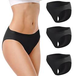 Leamel 3er-Pack weiche Bikinihöschen für Frauen Baumwolle Modal Unterwäsche Bikini Slips Multipack Damen Unterhosen Höschen, 3 Packungen schwarz, 40 von Leamel