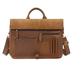 Leathario Herren Aktentasche Leder Laptoptasche 15.6 Zoll aus Echtleder Ledertasche Schultertasche mit Multi-Fach Bürotasche Businesstasche Umhängetaschen Vintage für Arbeit Alltag Braun von Leathario