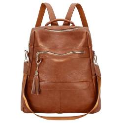 Leathario Rucksack Damen Vegan Leder,Cityrucksack Elegant,Lederrucksack Wasserdicht,Rucksacktasche 2in1，Tagesrucksack Frauen,Women's Fashion Backpacks Taschenrucksack zur Arbeit Schule Reise,Braun von Leathario