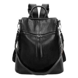 Leathario Rucksack Damen klein, Rucksack Anti diebstahl aus Veganem Leder, Schultertasche Handtasche Cityrucksack für Frauen Mädchen Elegant für Reise Freizeit Einkauf Arbeit Schwarz von Leathario