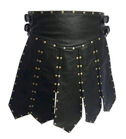 Gladiator-Kilt für Herren, aus echtem Leder, robust, Schwarz, Schwarz , 32W x 20L von Leather Addicts